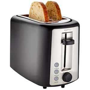 Amazon Basics 2 Slice, Extra-Wide Slot Toaster with 6 Shade Settings, Black & Silver