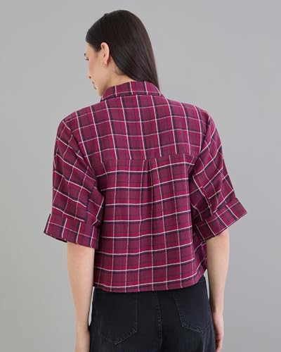 Image of Chimpaaanzee Women Checks Half Sleeve Crop Shirt