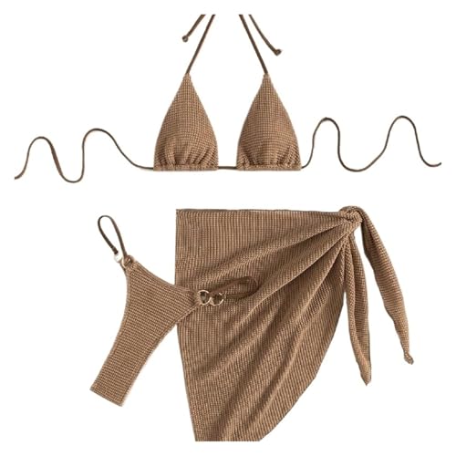 Bikini marron push up pour valoriser le décolleté avec jupe de plage couvrante