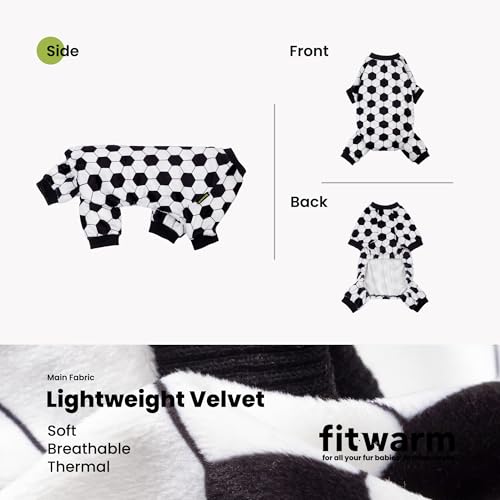 Image of Fitwarm Soccer Dog Fleece Pajamas, Cozy Winter Clothes for Small Dogs Boy Girl, Funny Pet Clothes, Black, White, XL