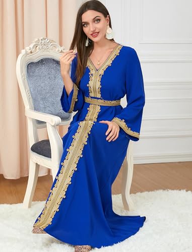 Image of FYMNSI Women Muslim Abaya Dress Islamic Dubai Modest Lace Belted Dress Abayas Kaftan Eid Prayer Clothes Arabian Maxi Robe