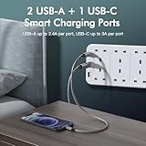 AUNNO Extension Lead with USB Slots, 8 Way Sockets Outlets with 2 USB-A Ports and 1 USB-C Ports, 1.8M Extension Cable with Switch Surge Protected Power Strips, UK Multi Plug Adapter Electrical Cords - Image 4