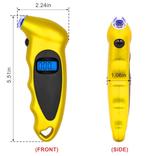 Image of KVAEY Digital Tire Pressure Gauge, 150 PSI 4 Settings Accurate Tire Gauge with Non-Slip Grip, Backlight LCD Tire Pressure Gauge Reader Checker Tool for Car Truck Bicycle Motorcycle (Yellow)
