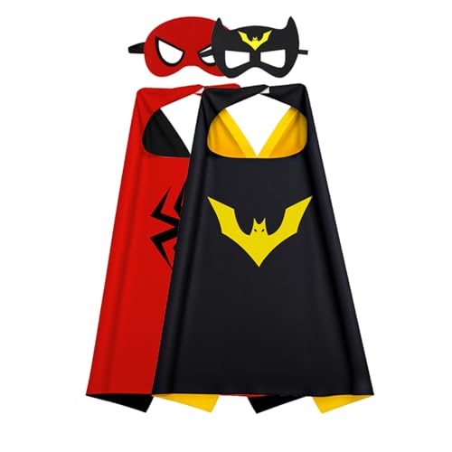 KARAZZO Kids Capes and Masks Boys Girls Costumes for Halloween Christmas Cosplay Dress Up(Red+Black)