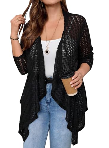 Image of Eytino Plus Size Cardigan for Women Lightweight Half Sleeve Summer Loose Kimono Cardigan Beach Cover Ups(1X-5X)