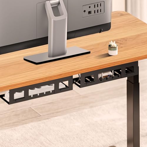 Mimoke Lote de 2 Bandejas de Gestión de Cables de Acero Negro - Organizadores para Escritorios Altos, Caja de Enchufes, Recubrimiento de Pulverización, Montaje Fácil (Negro)