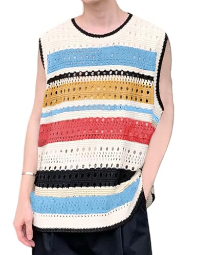 ＊COMORU＊【新品】anuke Curlyarn Knit Vest Arssm Mens Crochet Sweater Vest Color Block Knit Vest