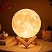 Mydethun Mondlampe 3D 12cm mit Holzst&auml;nder, dimmbar & USB wiederaufladbar Geschenk f&uuml;r Frauen, Mutter, Kinder &ndash; Weihnachten, Geburtstag, Schlafzimmer & Wohnzimmer Dekoration, warmwei&szlig; & gelb