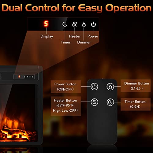Costway 18-Inch Electric Fireplace Inserts, 1500W Freestanding Recessed Fireplace Heater With Remote Control, Adjustable Flame Effect And Temperature, 9H Timer, Electric Fireplaces For Home Indoor Use #TOP4