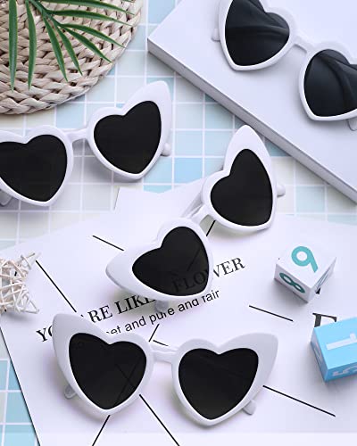 Hoteam 100 Pairs Valentine\'s Day Heart Shaped Sunglasses Bulk Wedding Gifts Bachelorette Party for Guests Reception Favors(White,Grey Lenses)