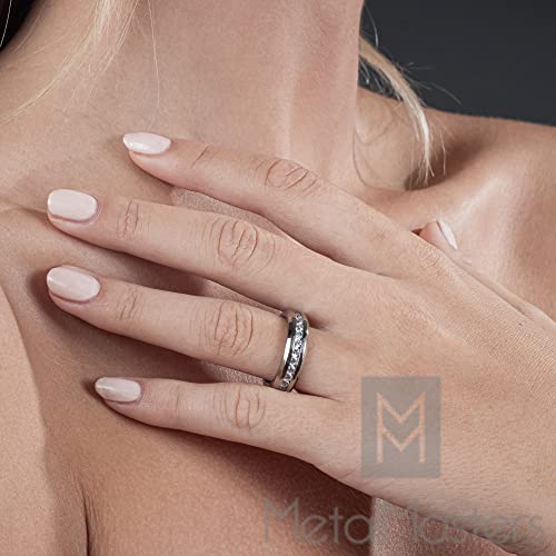 Metal Masters Ladies 2.4 Carat Eternity Titanium Ring Cubic Zirconia Wedding Band with CZ 6MM sizes 4 to 94