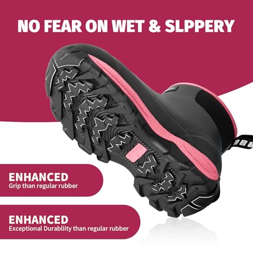 Image of WOVENPAK Women's Rubber Garden Boots, Ankle Rain Boots with Steel Shank, Waterproof Insulated Yard Gardening Shoes for Mud Working Outdoor Size 6-11
