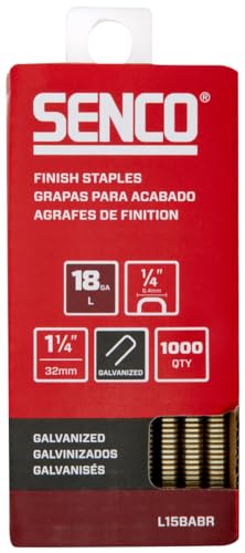 Image of SENCO L15BABR 18 Gauge, 1 /4 inch Crown Finish Staples, 1 1 /4 Inch Length, Galvanized, 1,000 Count Pack