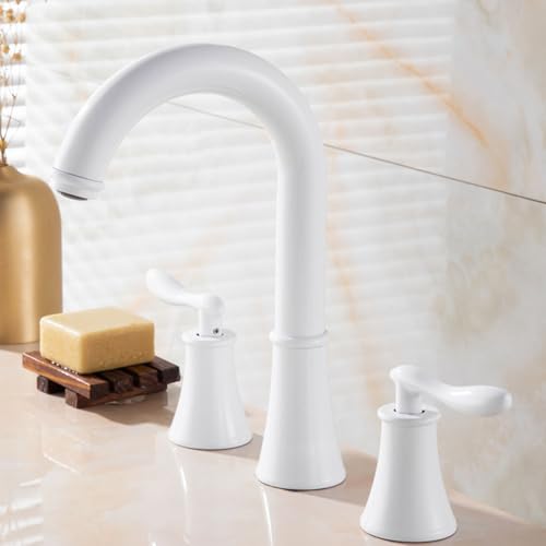 Robinets de lavabo à double poignée fendue 3 trous blanc en laiton
