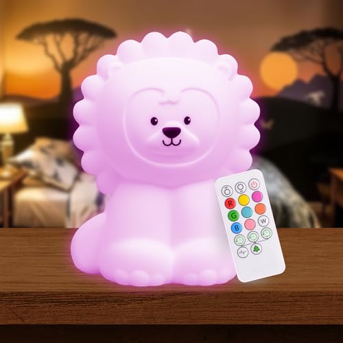 Lumipets Lion Night Light for Kids, Silicone Nursery Light for Baby Room and Toddler, Portable Night Light for Kids Room, Rechargeable Animal Lights for Girls and Boys, Kawaii Lamp