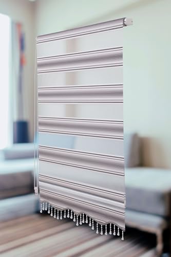 PlisseeOnline Doppelrollo Klemmfix ohne Bohren Grau Weiß Glitzer mit...