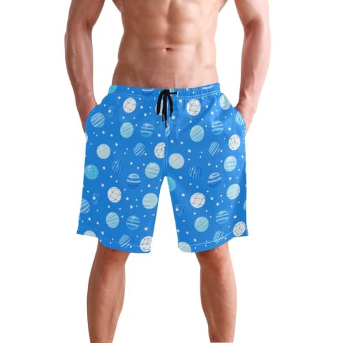 Short de bain pour homme avec compression élastique long motif étoiles bleues