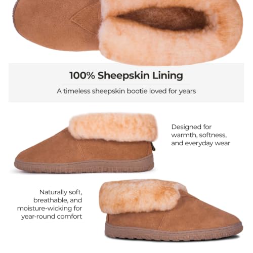 Image of Rj's Fuzzies Men's Sheepskin Booties with Sheepskin Lining | 100% sheepskin lining, suede leather, roll-up cuff, flexible sole, breathable warmth, lightweight indoor comfort