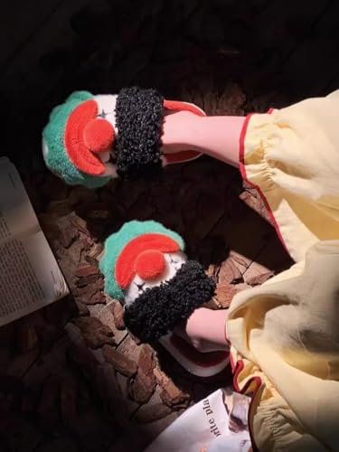 Funny Clown Fluffy Slippers for Women Teen Girls Soft Plush Warm Fuzzy Home Slippers House Slippers for Women Men (7,Red,8)3