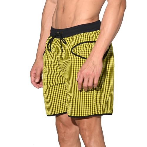Men’s Ultra-Lightweight Pocket Board Shorts Fast Dry Surf Lining Swimwear Plaid Pattern B45703