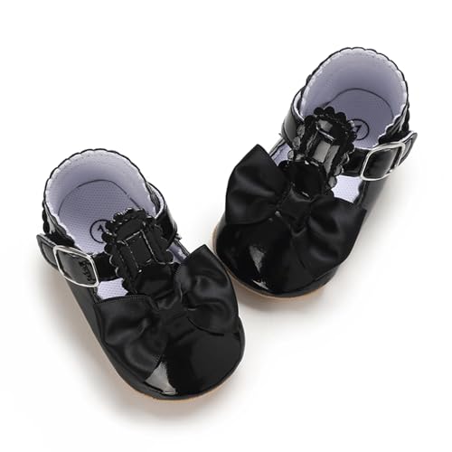 Image of Baby Girl Mary Jane Dress Shoes - Infant Newborn Flats Anti-Slip Soft PU Leather Party School Wedding Princess Baby Girl Shoes