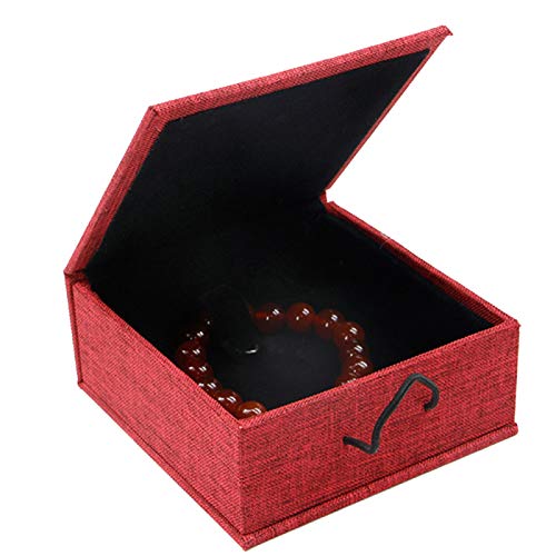 Joyero, caja de regalo de lino retro con hebilla de madera, caja de regalo para anillos, pulseras y abalorios, caja de almacenamiento de fecha, color rojo