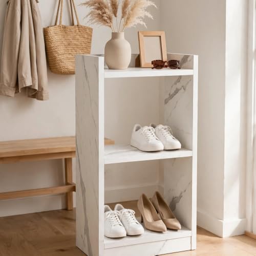 Image of SBF Furniture 3 Tier Wooden Bookshelf, Engineered Wood Book Rack, Multipurpose Storage Shelf for Books, Decor & Kitchen, Compact Space-Saving Shelf (White)