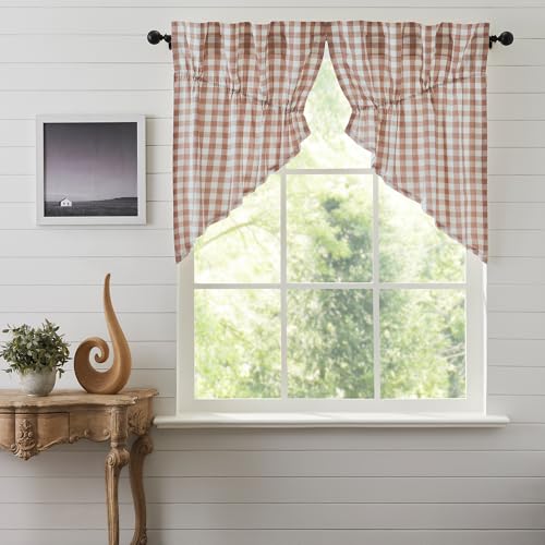 VHC Brands Annie Buffalo Portabella Check Farmhouse Prairie Swag Curtain Set 36x36x18