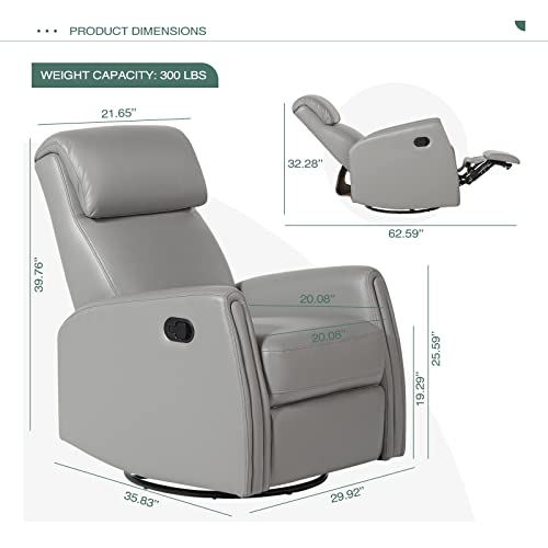 Colamy 360° Swivel Glider Recliner Chair For Nursery, Manual Reclining Single Sofa With Retractable Footrest, Pu Leather Rocking Armchair For Living Room/Bedroom, Grey #TOP1