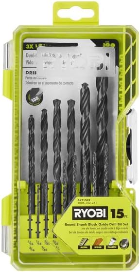 RYOBI Black Oxide Round Shank Drill BIT Set 15-Piece A971502