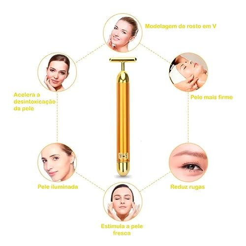 Massageador Facial Elétrico Gold 24k Harmonização Facial Botox Efeito Lifting Anti-Rugas, Prevenção
