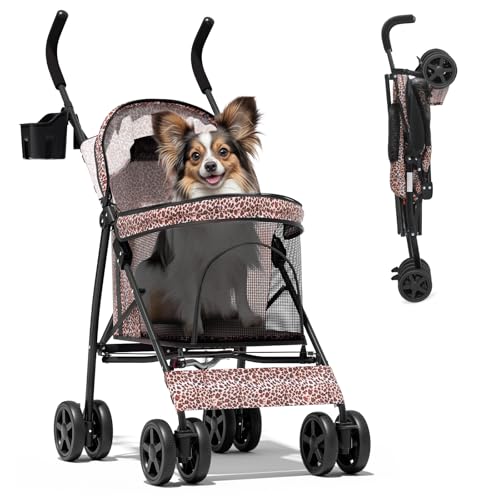 Image of Magshion Compact Fold Pet Travel Stroller for Small Dogs Cats, Leopard