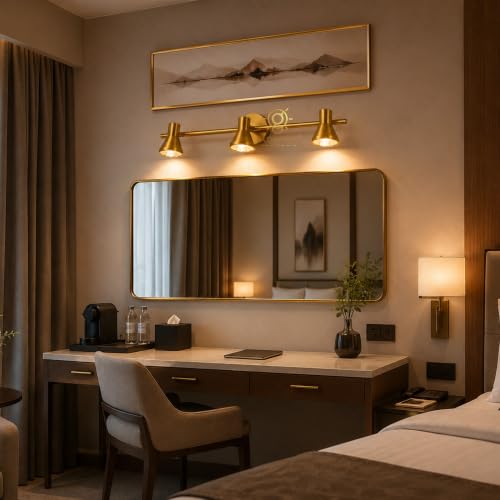 Image of Glowave Classic Metal Golden 3 LED Light with Adjustabe Head Mirror Vanity Bathroom Picture Light - Warm White (485)