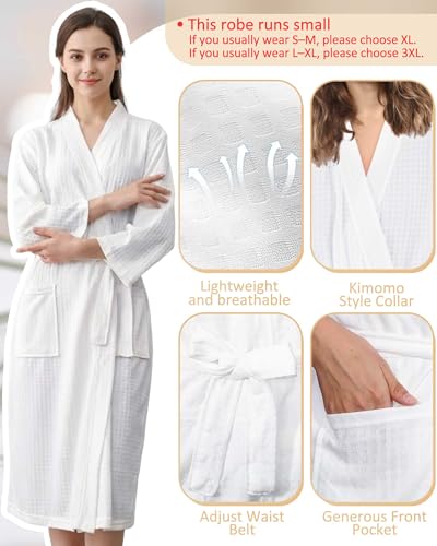 Image of Panitay Women's Waffle Knit Robes Thin Spa Bath Robe Bulk Hotel Lightweight Commercial Soft for House Shower Party