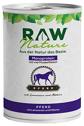 RAW Nature - Pferd Pur 400g - Mit Leinsamen - Nassfutter für Hunde - Hoher Fleischanteil - Monoprotein - Alleinfuttermittel - Getreidefreies Hundefutter