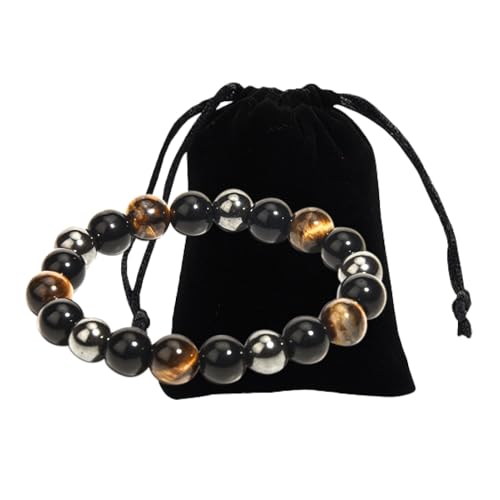 Larebidtex Pulsera de Protección Triple con Piedras Naturales - Ojo de Tigre, Obsidiana Negra y Hematita - Pulsera Ajustable Unisex para Equilibrio y Meditación, Ideal para Regalo