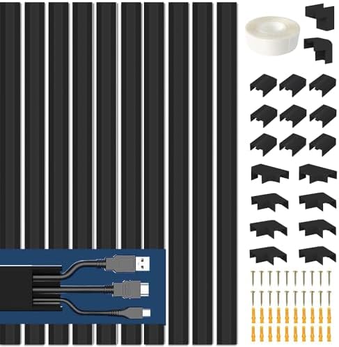 （01:00時点） 配線カバー モール 配線隠しカバー コードプロテクター ケーブルカバー モール 電線ケーブルカバー ケー インストールが簡単 (ブラック，10本セット, 40*2.4*1.4cm)