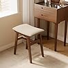 Muwuele Solid Wood Vanity Stool, Compact Makeup Chair with Saddle Cushion, Linen-Covered High Rebound Sponge Seat, Easy Assembly Footstool for Bedroom, Entryway, Home, Walnut