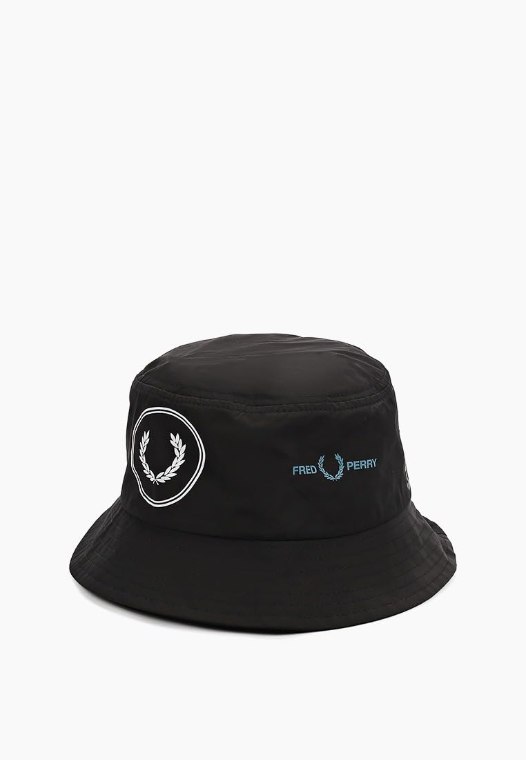 Fred Perry Men's Black Unisex Hw6678 Graphic Branded Graphic Bucket Hat In Size Medium