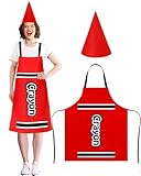 Mepase Crayon Costume Apron and Funny Gnome Cone Has for School Costume Colorful Crayon Outfit for Teacher Fancy Dress(Red)