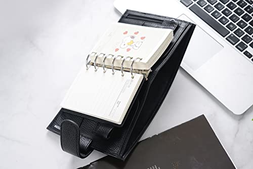 Moterm Agenda de poche de luxe avec anneaux, en cuir véritable, noir galet, anneau de 30 mm – vue 5