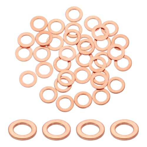 uxcell 75Pcs M6 Flat Washer Copper Washer Sealing Rings, 6mm ID 10mm OD 1mm Thickness Copper Crush Washers Metric Sealing Gasket for Plumbing Machinery Automotive