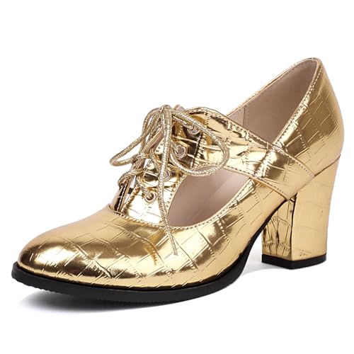 Chaussures femme talon carré style western brillant or bout fermé 39