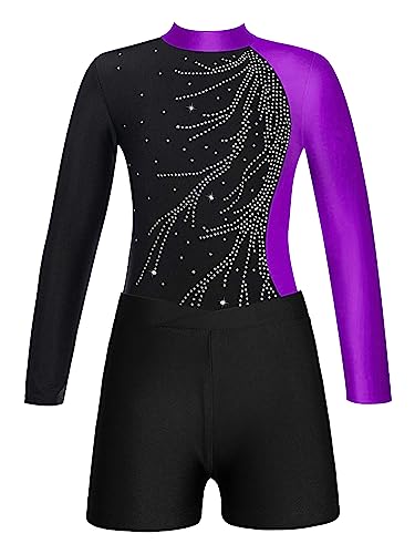 Kids Girls Shiny Ballet Dance Outfits Gymnastic Leotard with Metallic Shorts Sports Tracksuit Unitards Dancewear3