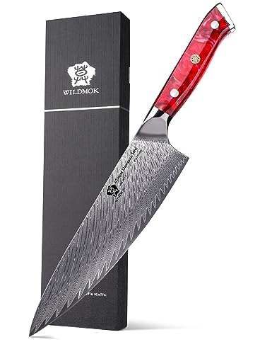 Wildmok Cuchillo De Chef, Cuchillo De Chef Japonés De Damasco De 20 Cm, Cuchillo Santoku De Damasco, Mango De Resina Y Acero Vg10 Japonés, Cuchillos De Chef De Cocina De Damasco Japonés Wildmok Cuchillo De Chef, Cuchillo De Chef Japonés De Damasco De 20 Cm, Cuchillo Santoku De Damasco, Mango De Resina Y Acero Vg10 Japonés, Cuchillos De Chef De Cocina De Damasco Japonés