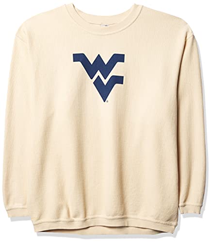 chicka-d NCAA West Virginia Mountaineers Womens Corded Crew Sweatshirt, Natural, Medium