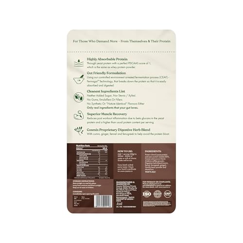 Image of Cosmix No-Nonsense Yeast Protein 38g Assorted (Pack of 5 Sachets) | 24g Protein /Serve | Chikmagalur Mocha, Indonesian Cacao, Kerala Vanilla Bean, Malnad Arabica Coffee, Apple Cinnamon | Easy to Digest