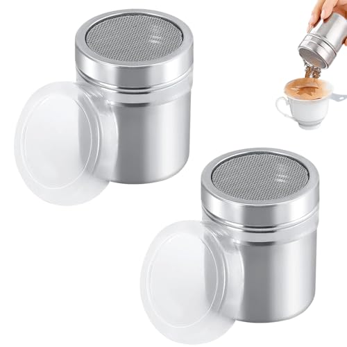 WQNNQW Zweiteiliges Set Mehlstreuer,Mehlsieb Mit Feinem Sieb Und Deckel, Kakaopulver Sieb,Kakaostreuer Für Cappuccino,Zuckergusssieb,Spülmaschinenfest,Zum Backen Und Kochen Geeignet
