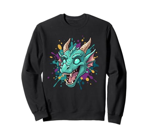 Neon Splash Turquoise Dragon Head Fantasy Sweatshirt