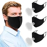 Black Face Masks, Reusable Face Masks, 3-Layer Cloth Face Mask with Adjustable Ear Loops, Breathable...